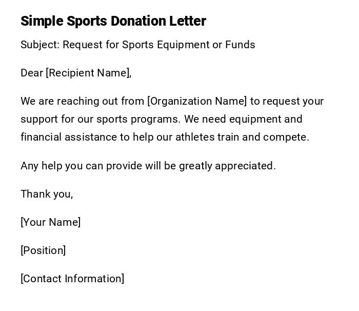 Simple Sports Donation Letter Simple Sports Donation Letter