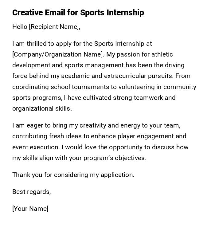 Creative Email for Sports Internship Creative Email for Sports Internship