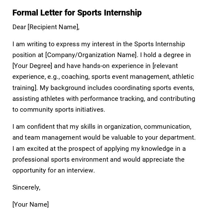 Formal Letter for Sports Internship Formal Letter for Sports Internship