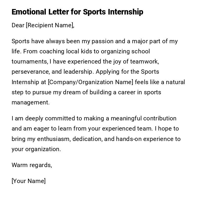Emotional Letter for Sports Internship Emotional Letter for Sports Internship
