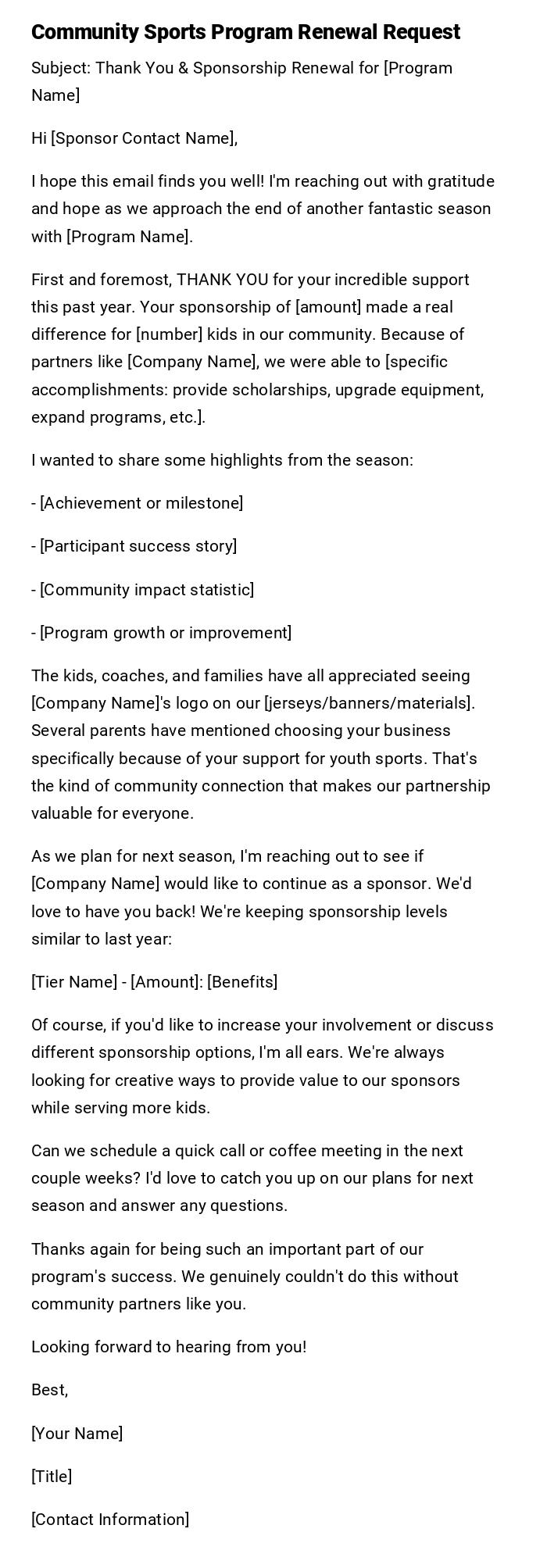 Community Sports Program Renewal Request Community Sports Program Renewal Request