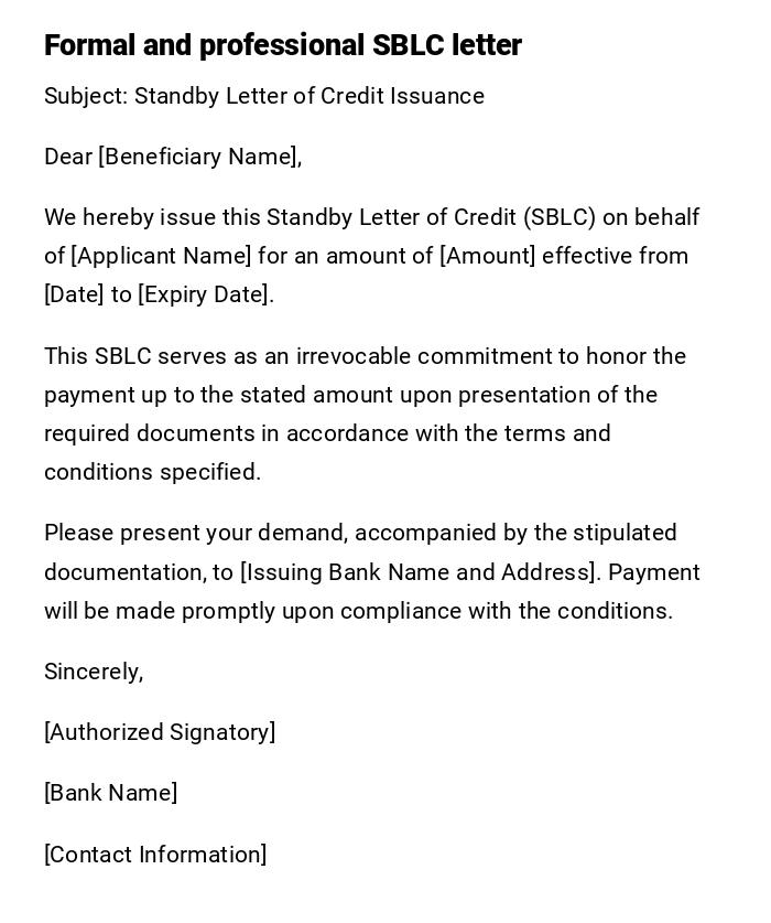 Formal and professional SBLC letter Formal and professional SBLC letter