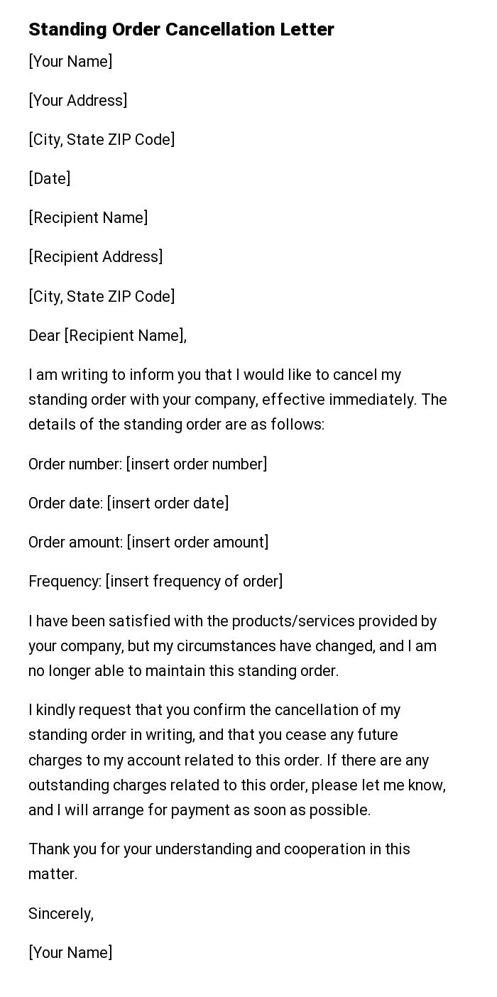 Standing Order Cancellation Letter