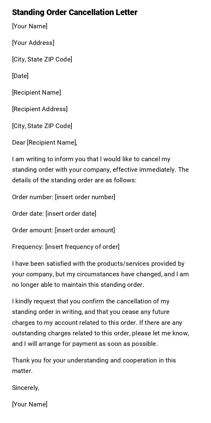 Standing Order Cancellation Letter