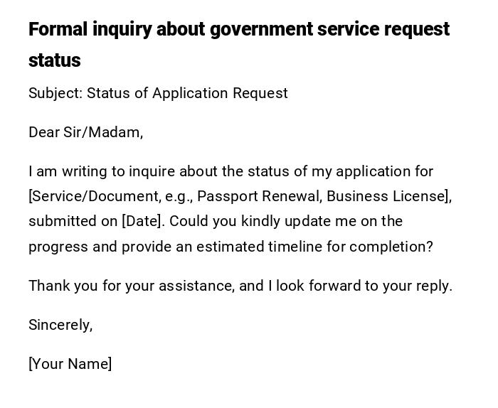 Formal inquiry about government service request status