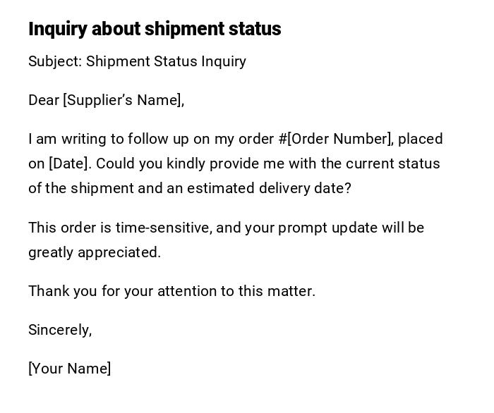 Inquiry about shipment status