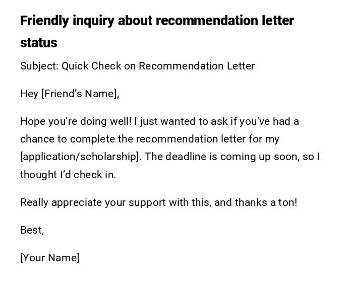 Friendly inquiry about recommendation letter status