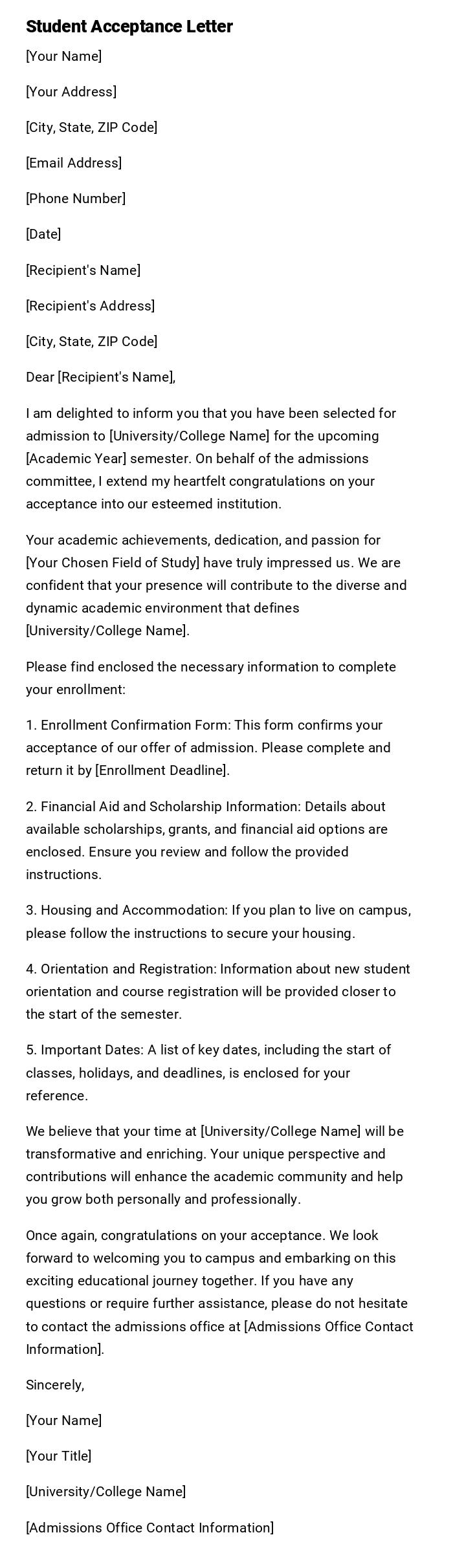 Student Acceptance Letter