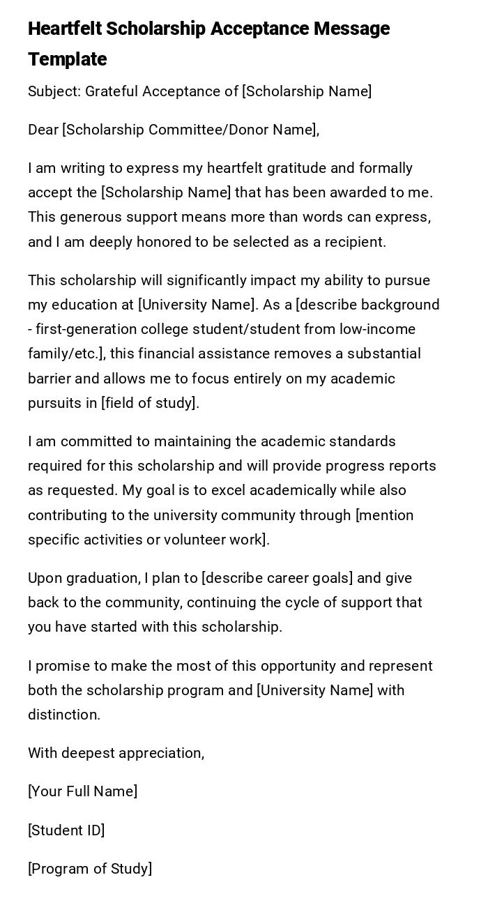 Heartfelt Scholarship Acceptance Message Template Heartfelt Scholarship Acceptance Message Template