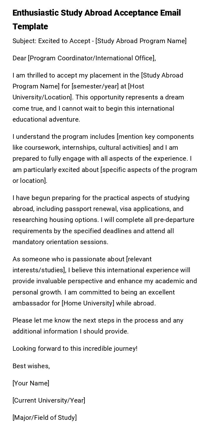 Enthusiastic Study Abroad Acceptance Email Template Enthusiastic Study Abroad Acceptance Email Template