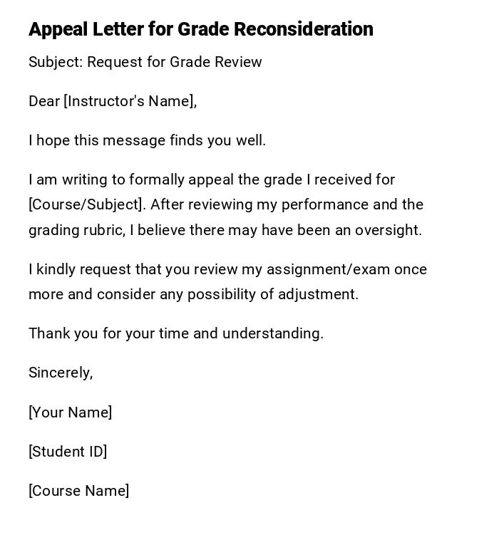 Appeal Letter for Grade Reconsideration