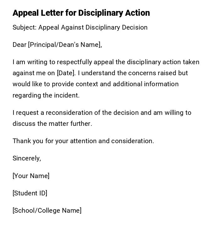 Appeal Letter for Disciplinary Action