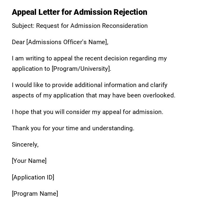 Appeal Letter for Admission Rejection