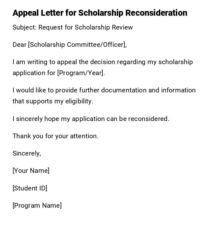 Appeal Letter for Scholarship Reconsideration