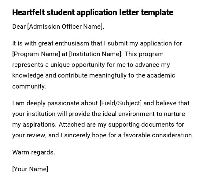 Heartfelt student application letter template Heartfelt student application letter template