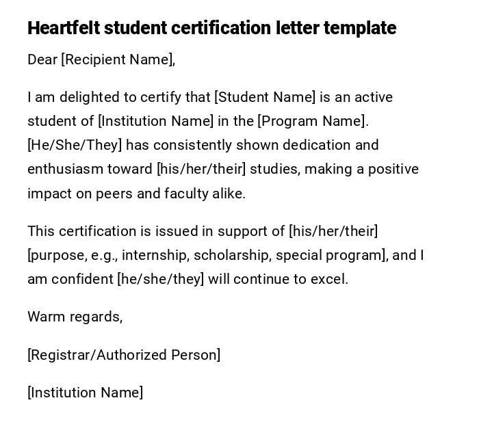Heartfelt student certification letter template Heartfelt student certification letter template