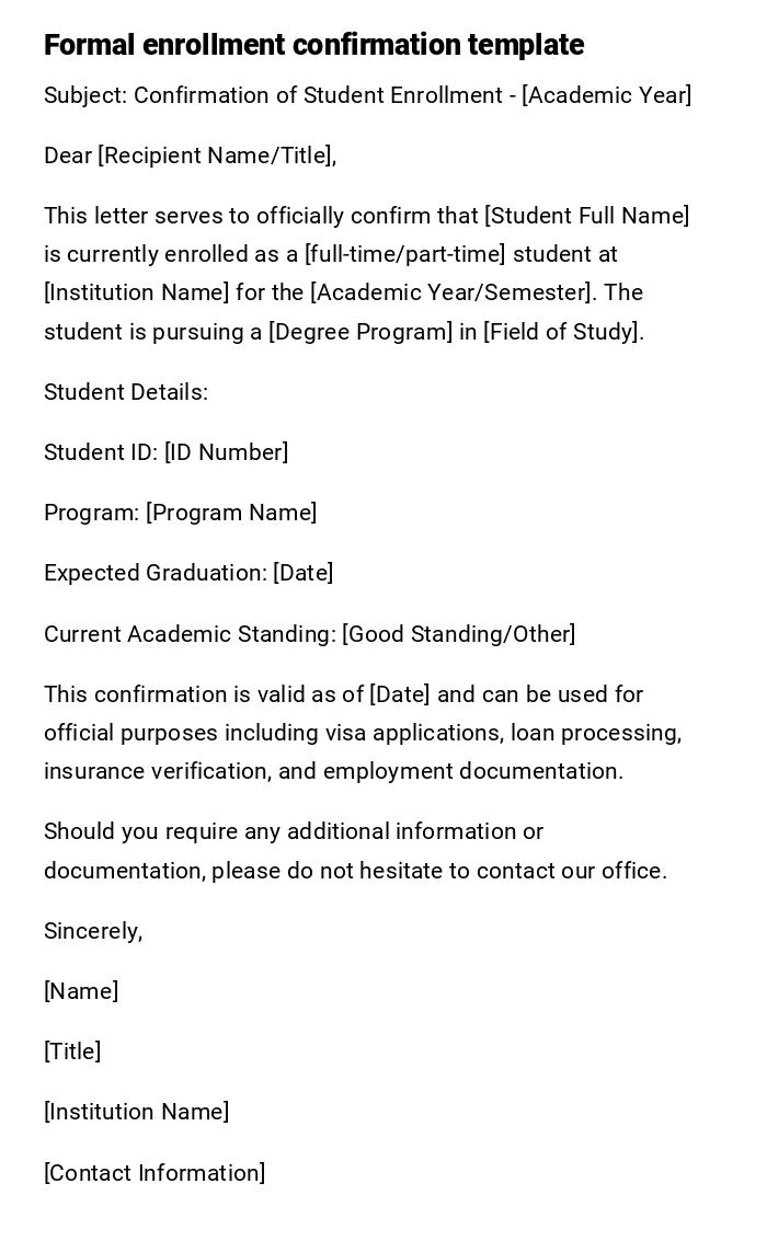 Formal enrollment confirmation template