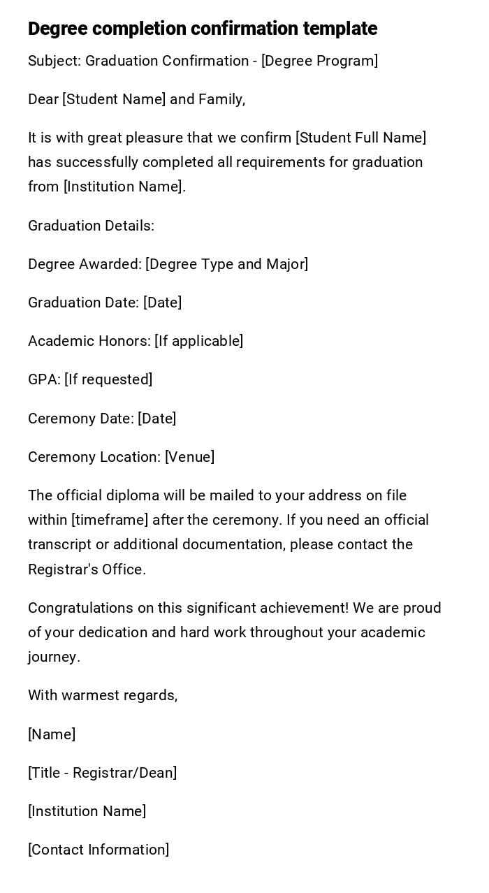 Degree completion confirmation template