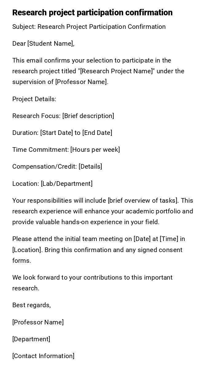 Research project participation confirmation
