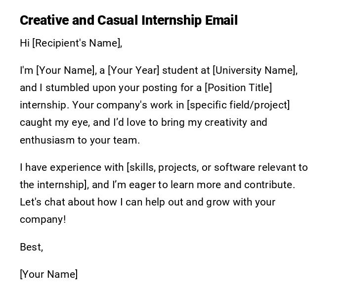 Creative and Casual Internship Email Creative and Casual Internship Email