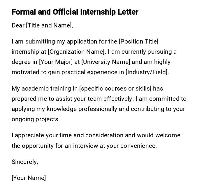 Formal and Official Internship Letter Formal and Official Internship Letter