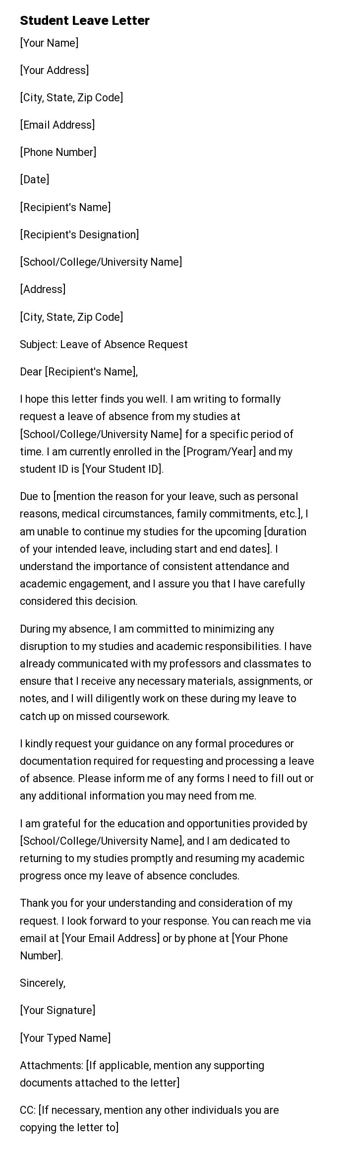 Student Leave Letter