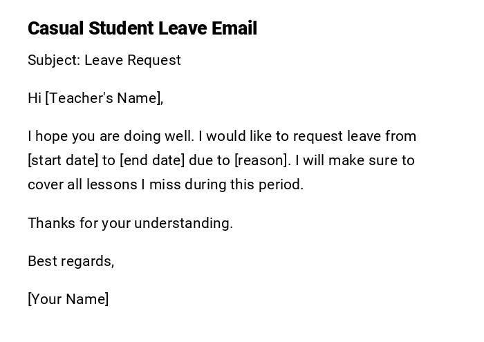 Casual Student Leave Email Casual Student Leave Email