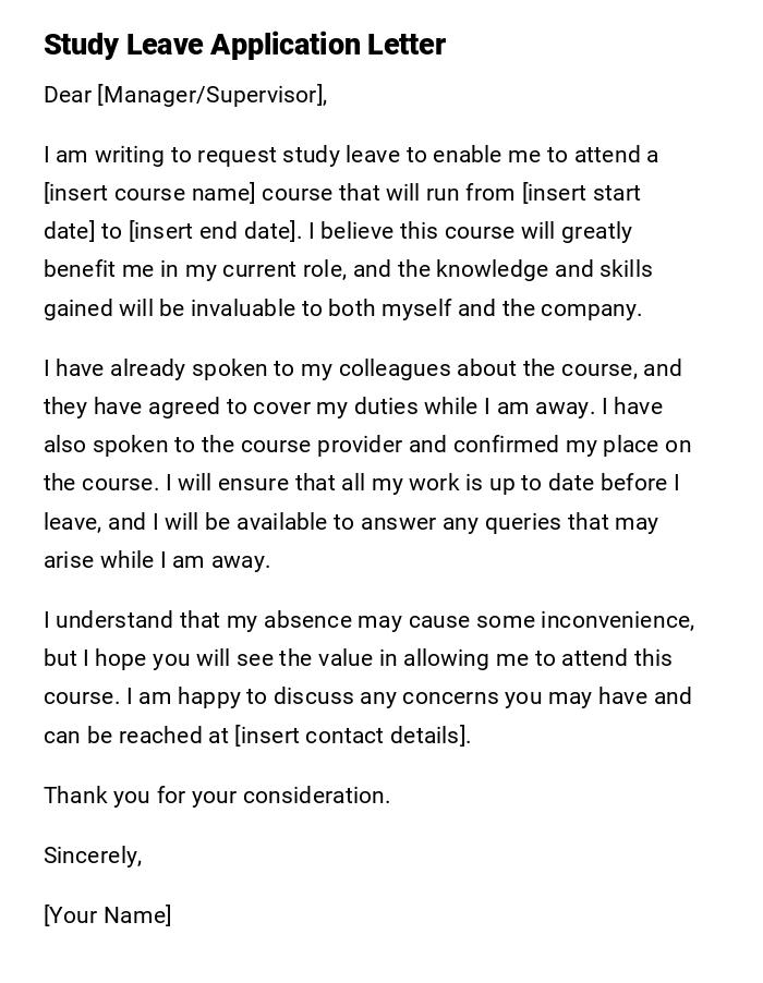 Study Leave Application Letter