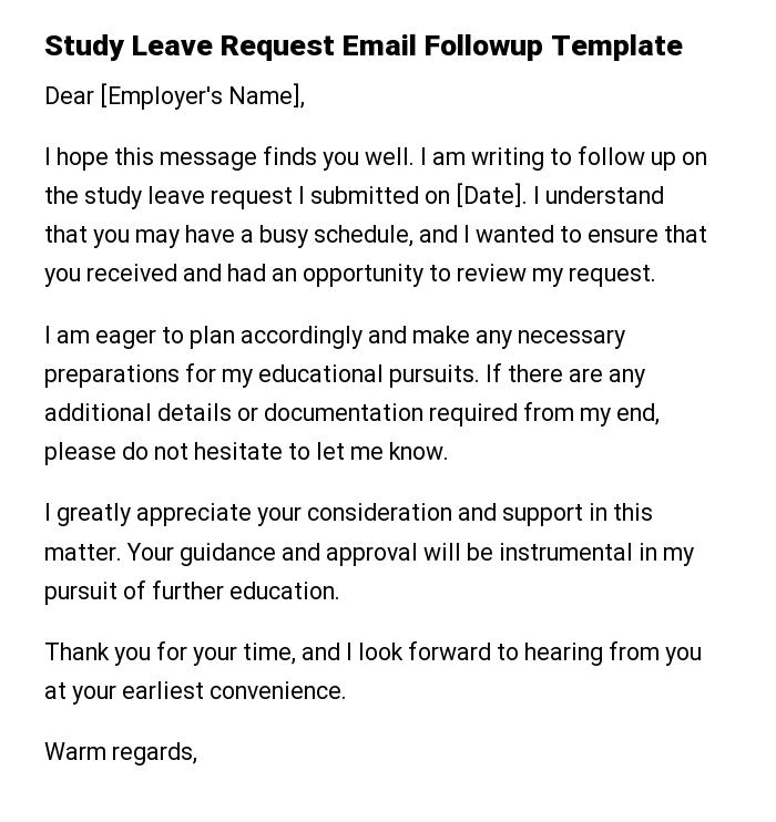 Study Leave Request Email Followup Template