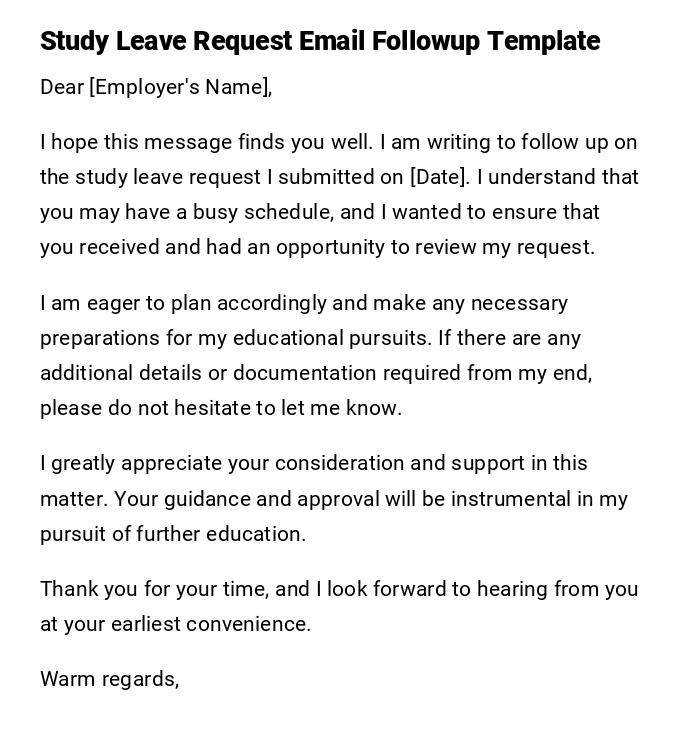 Study Leave Request Email Followup Template