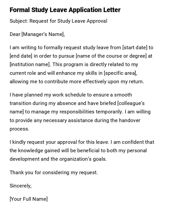 Formal Study Leave Application Letter Formal Study Leave Application Letter