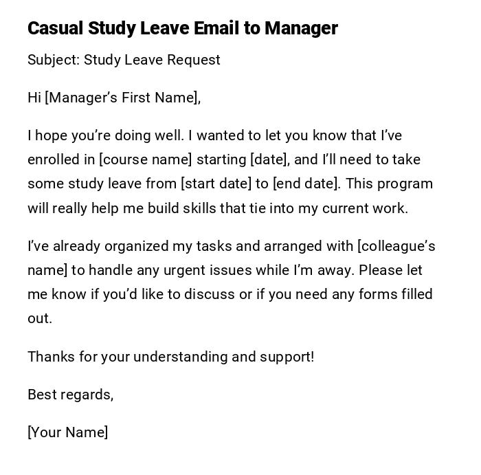 Casual Study Leave Email to Manager Casual Study Leave Email to Manager