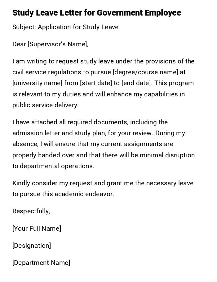Study Leave Letter for Government Employee Study Leave Letter for Government Employee