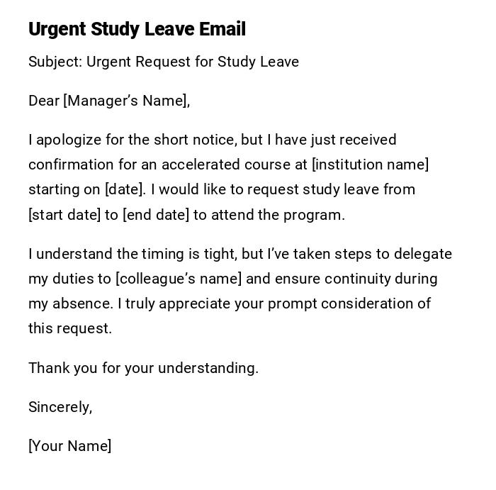 Urgent Study Leave Email Urgent Study Leave Email