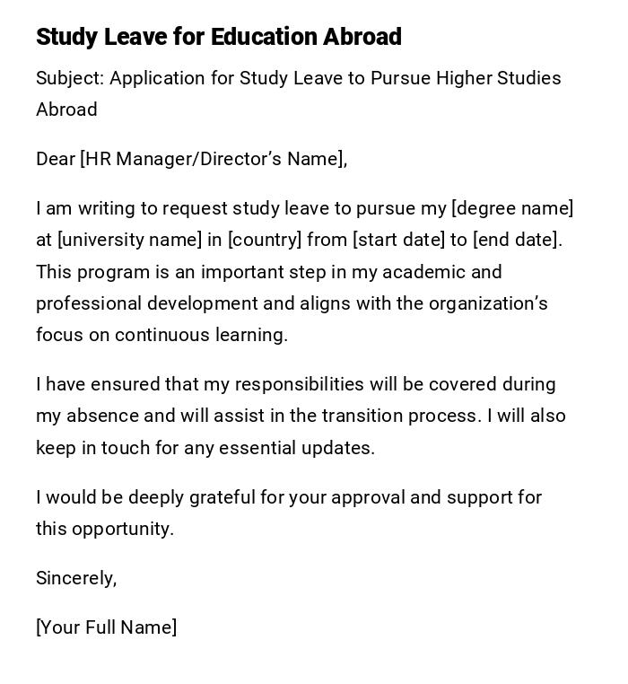 Study Leave for Education Abroad Study Leave for Education Abroad