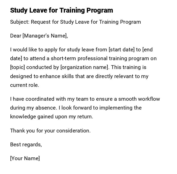 Study Leave for Training Program Study Leave for Training Program