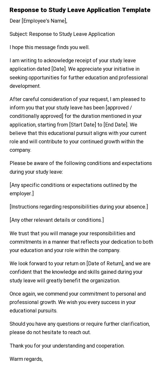 Response to Study Leave Application Template
