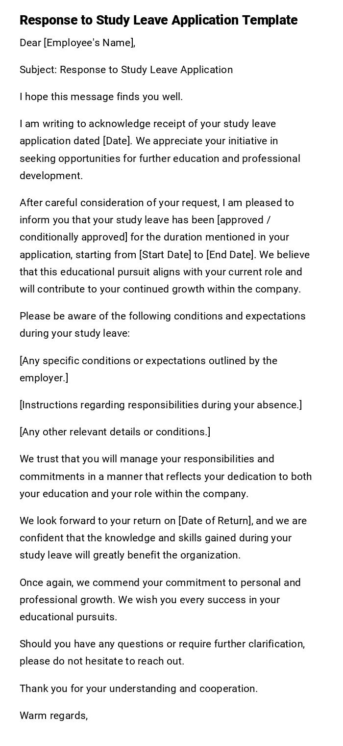 Response to Study Leave Application Template