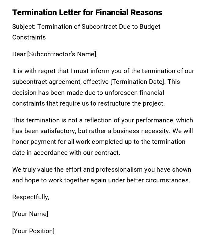 Termination Letter for Financial Reasons Termination Letter for Financial Reasons