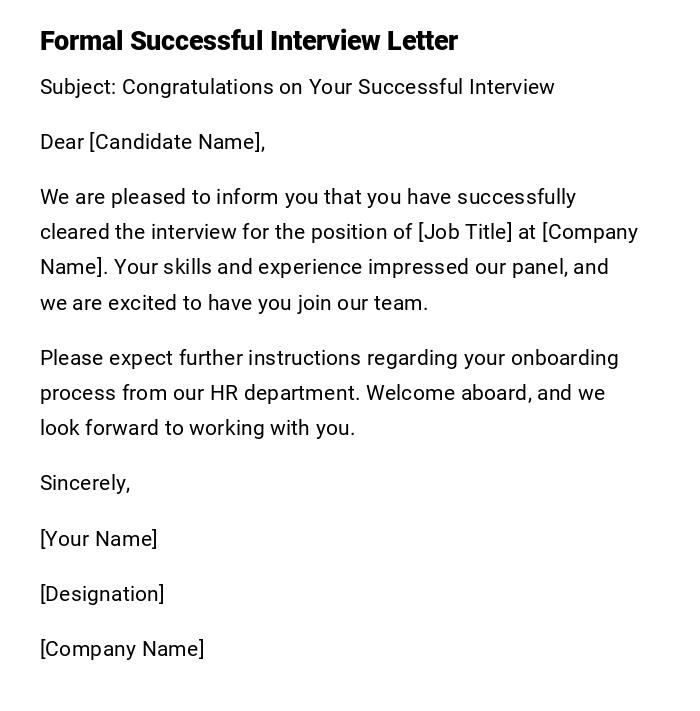 Formal Successful Interview Letter Formal Successful Interview Letter