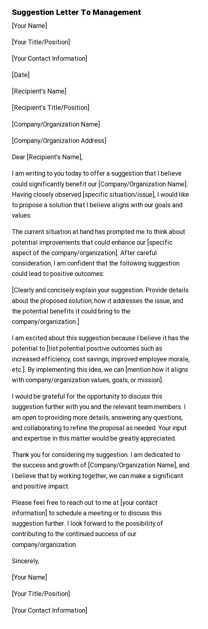 Suggestion Letter To Management