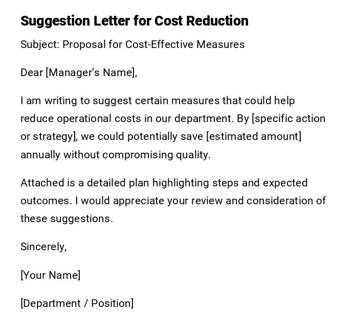 Suggestion Letter for Cost Reduction Suggestion Letter for Cost Reduction