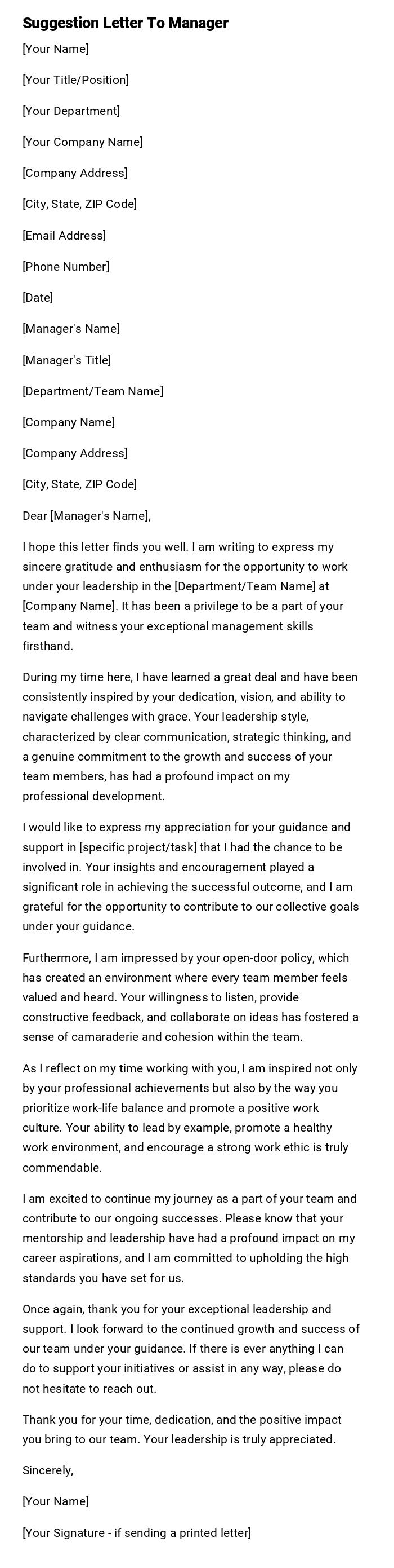 Suggestion Letter To Manager