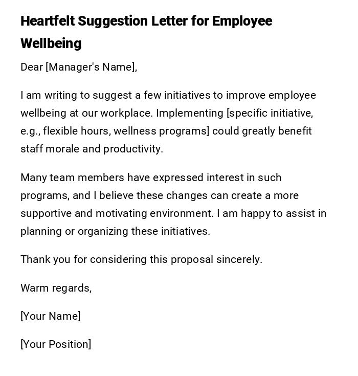 Heartfelt Suggestion Letter for Employee Wellbeing Heartfelt Suggestion Letter for Employee Wellbeing