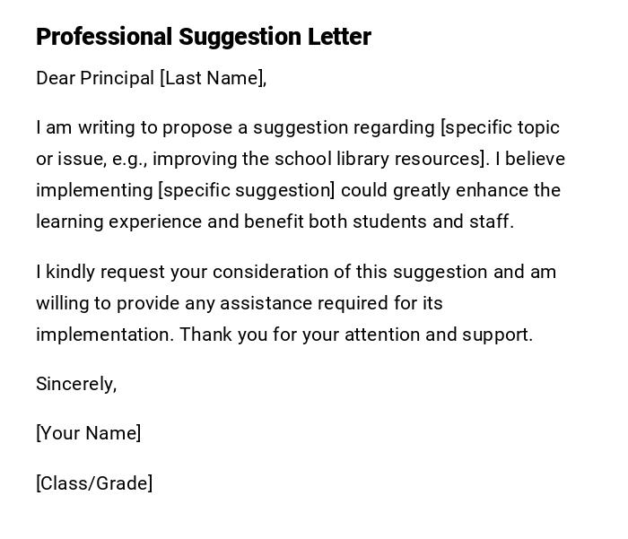Professional Suggestion Letter Professional Suggestion Letter