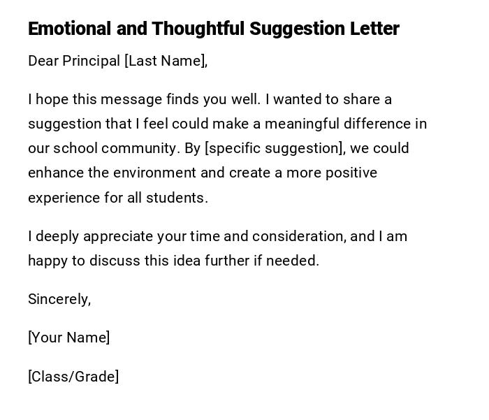 Emotional and Thoughtful Suggestion Letter Emotional and Thoughtful Suggestion Letter