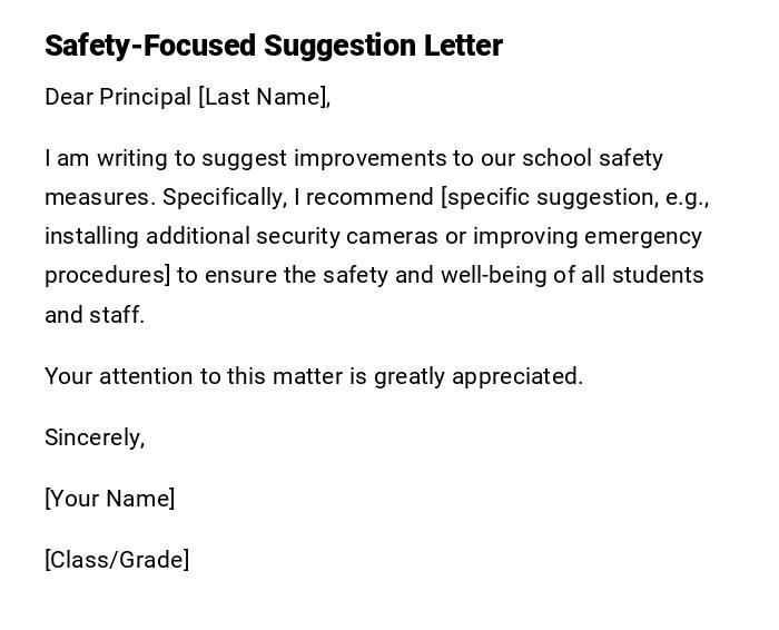 Safety-Focused Suggestion Letter Safety-Focused Suggestion Letter
