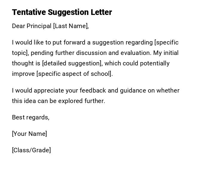 Tentative Suggestion Letter Tentative Suggestion Letter