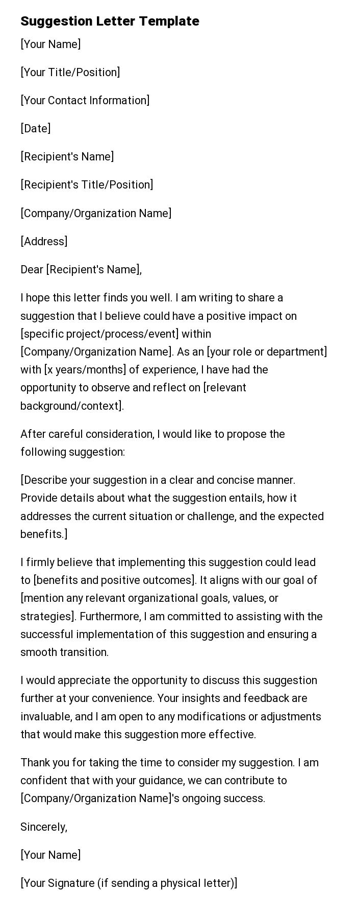 Suggestion Letter Template
