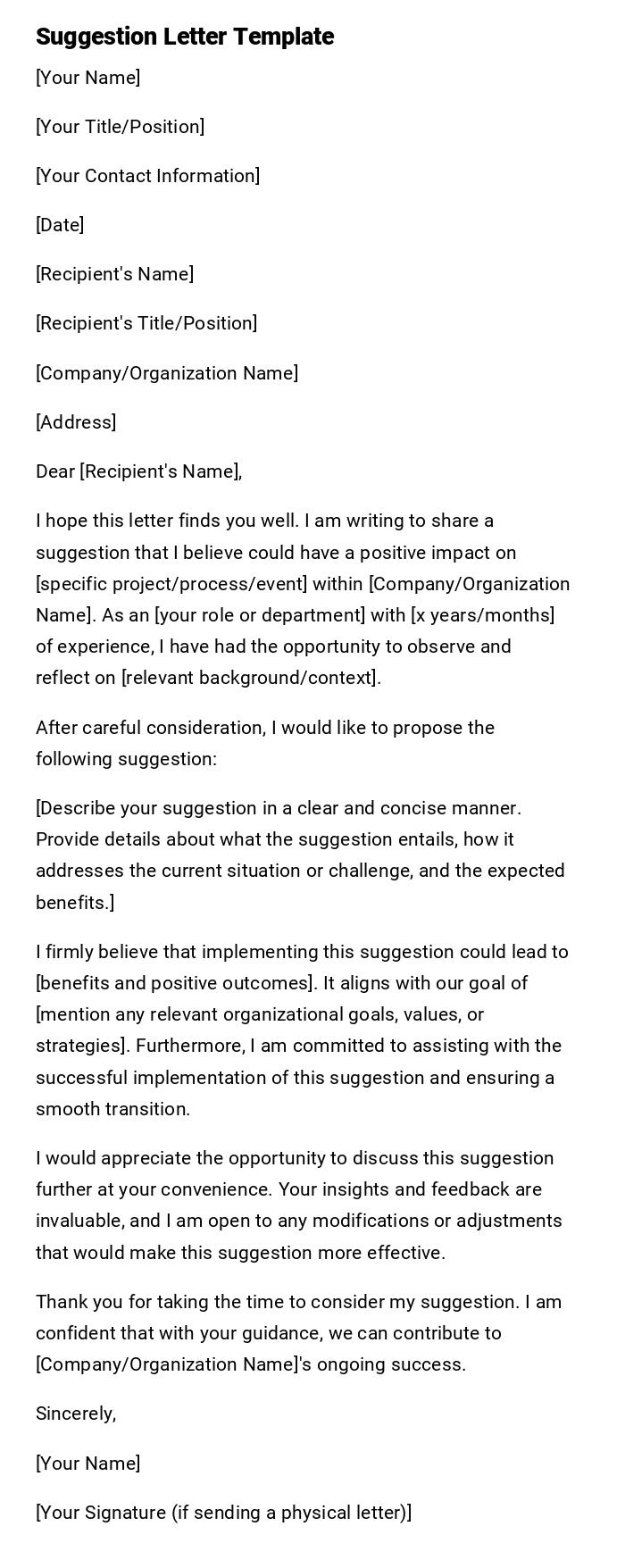 Suggestion Letter Template Suggestion Letter Template